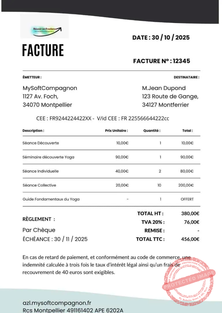 Logiciel facturation freelance : Exemple de facture